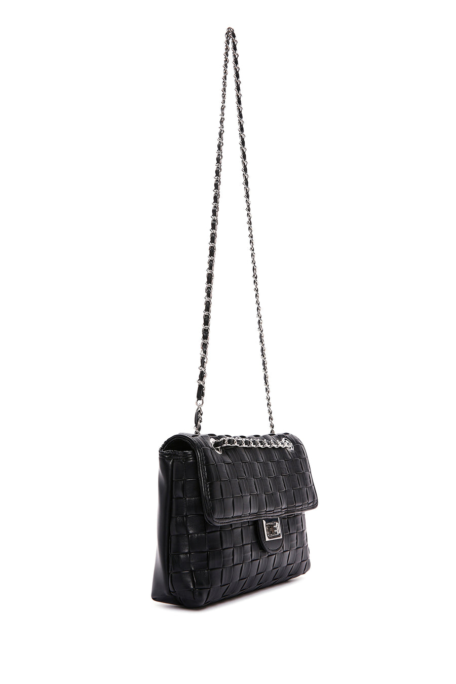 Women's Black Knitted Patterned Long Strap Shoulder Bag
