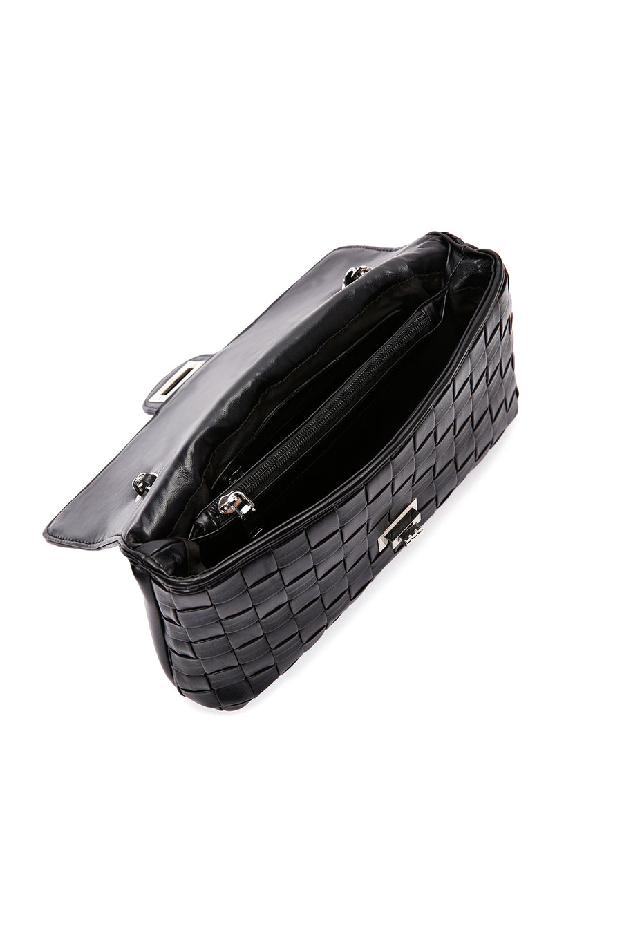 Women's Black Knitted Patterned Long Strap Shoulder Bag