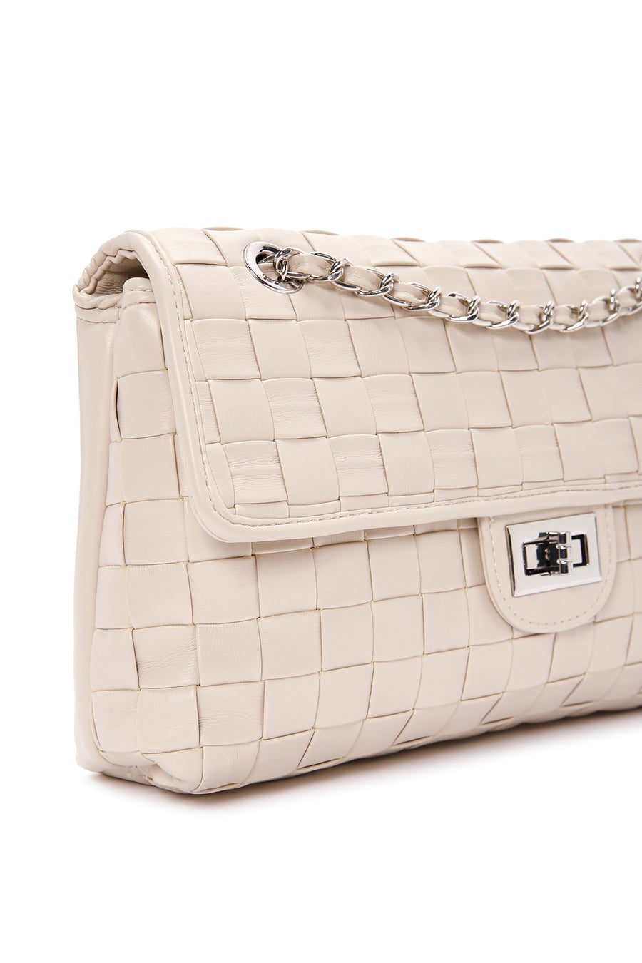 Women's Beige Knitted Patterned Long Strap Shoulder Bag