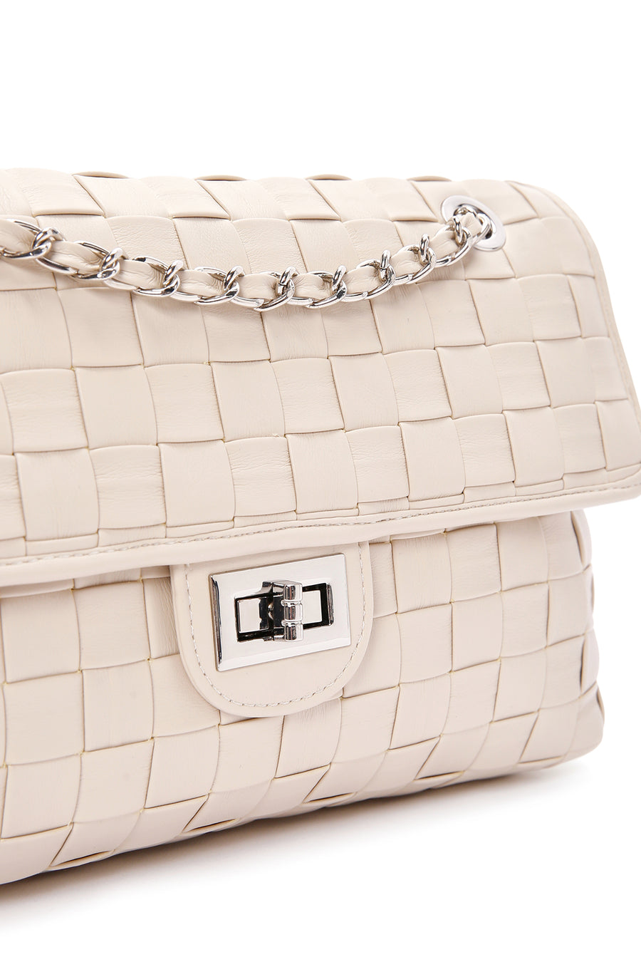 Women's Beige Knitted Patterned Long Strap Shoulder Bag