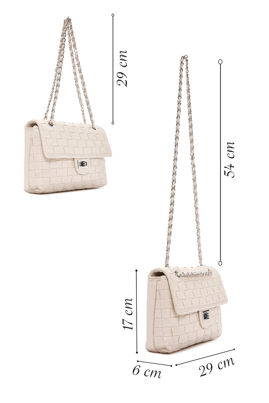 Women's Beige Knitted Patterned Long Strap Shoulder Bag