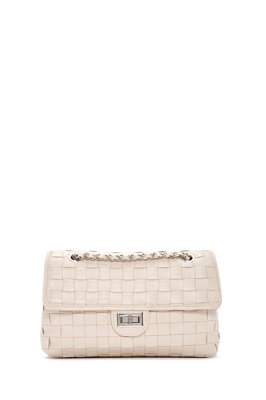 Women's Beige Knitted Patterned Long Strap Shoulder Bag