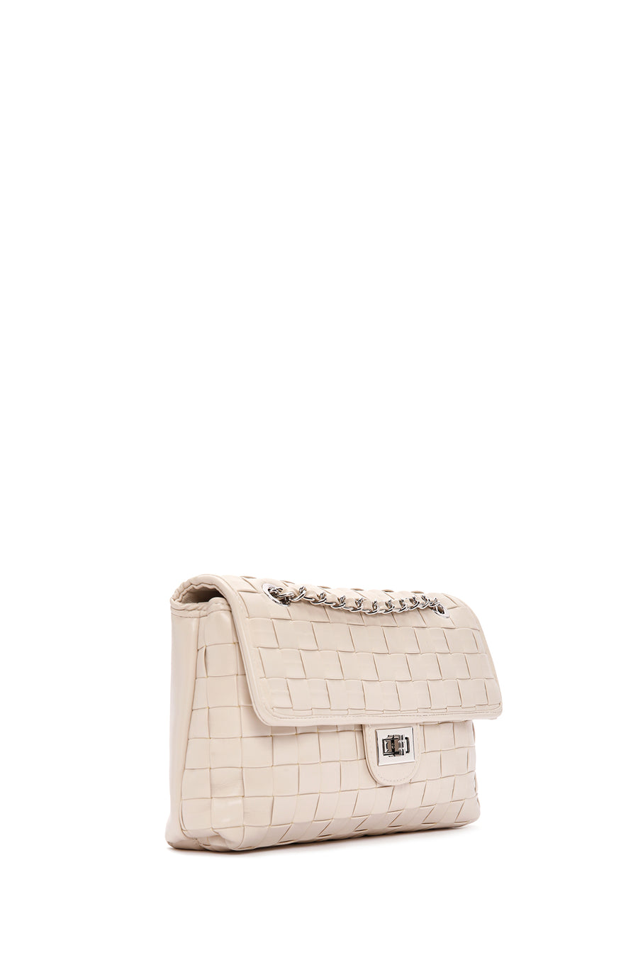 Women's Beige Knitted Patterned Long Strap Shoulder Bag
