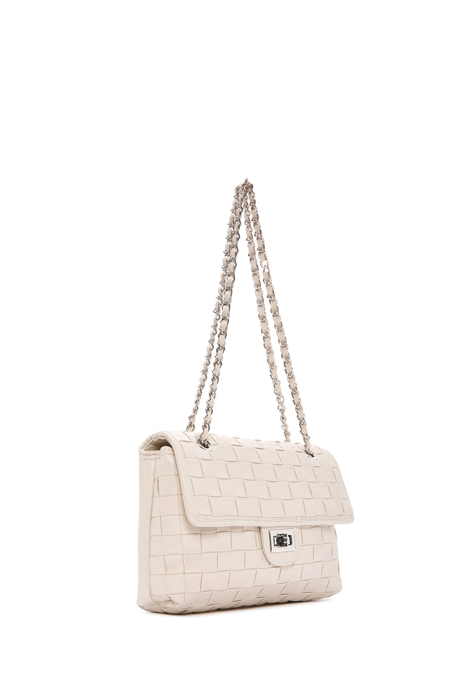 Women's Beige Knitted Patterned Long Strap Shoulder Bag