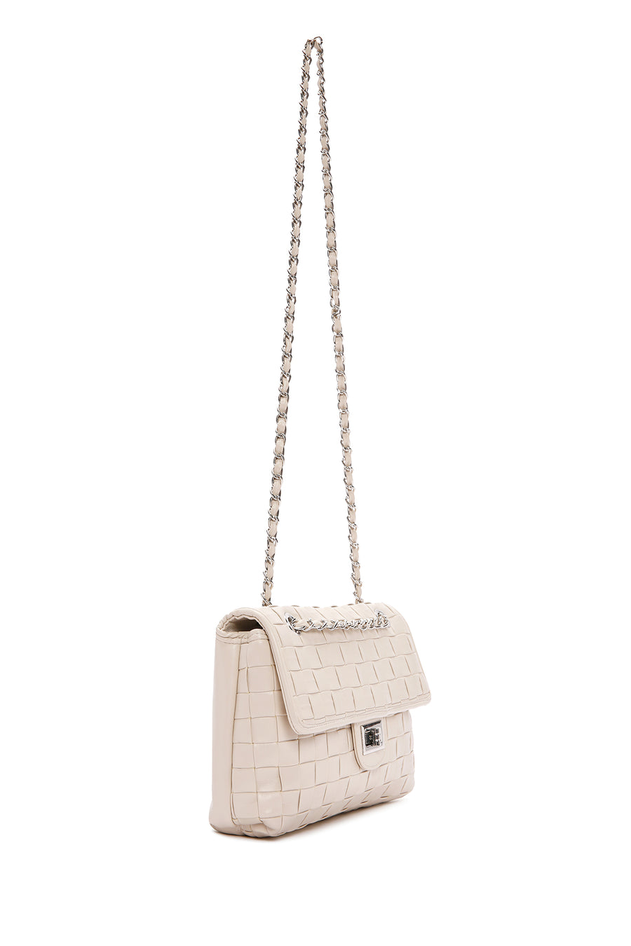 Women's Beige Knitted Patterned Long Strap Shoulder Bag