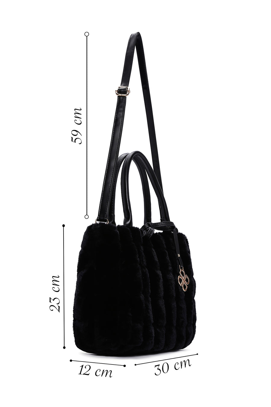 Women's Black Long Strap Plush Handbag