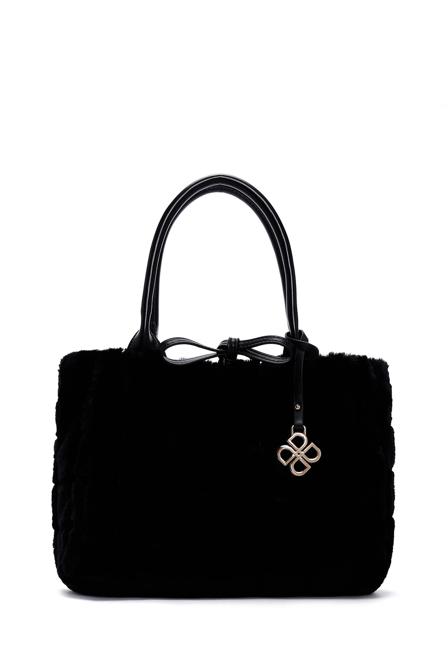 Women's Black Long Strap Plush Handbag