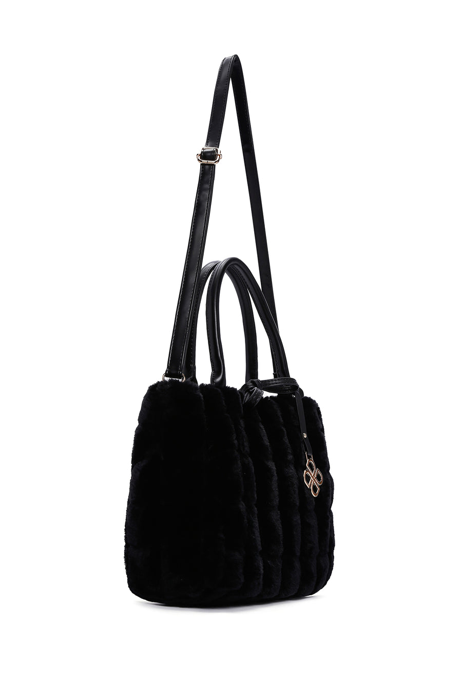 Women's Black Long Strap Plush Handbag