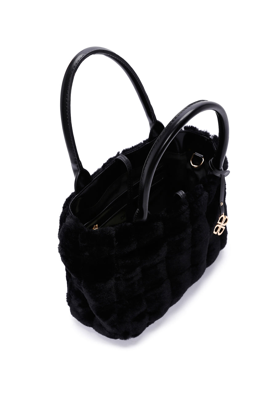 Women's Black Long Strap Plush Handbag