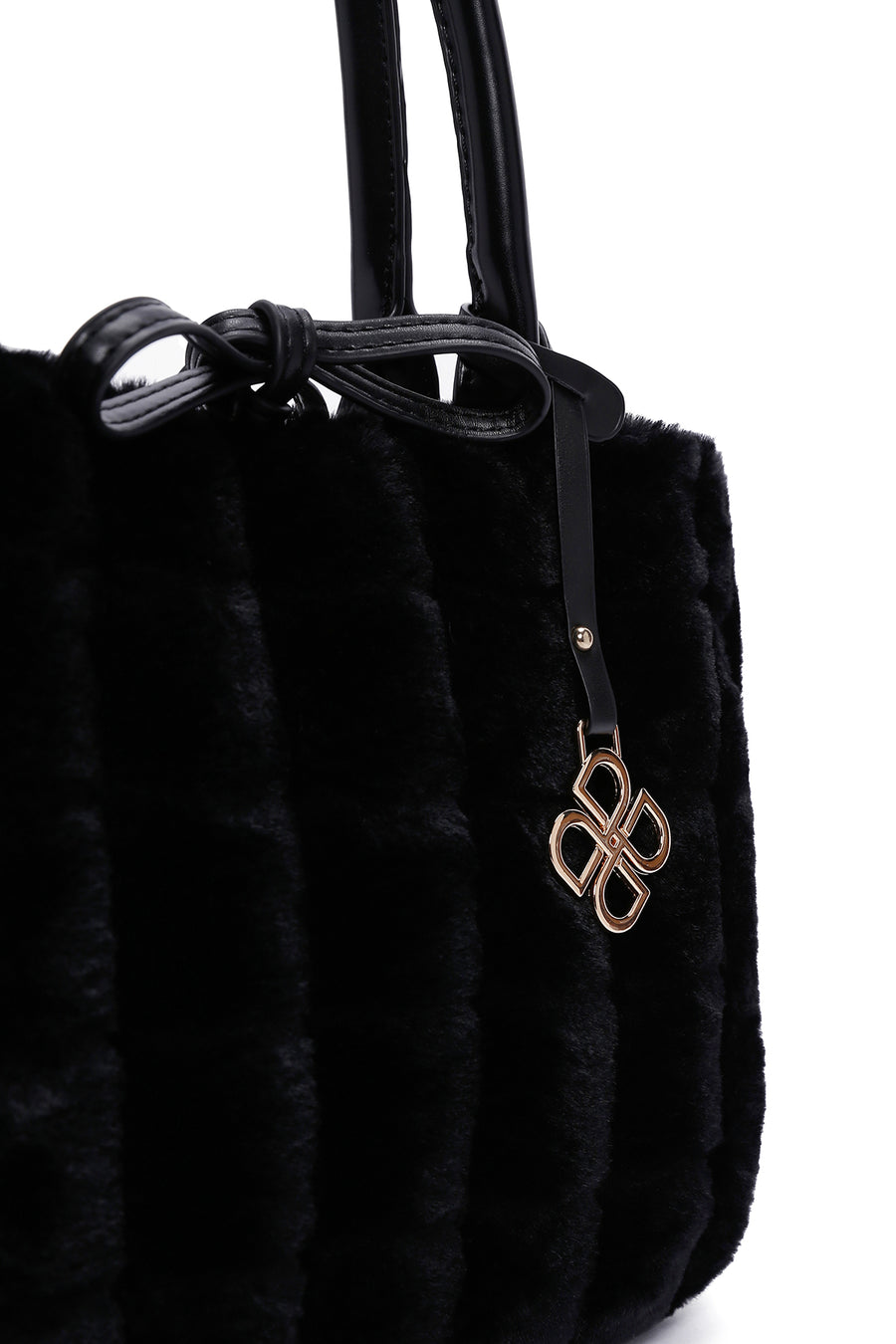 Women's Black Long Strap Plush Handbag