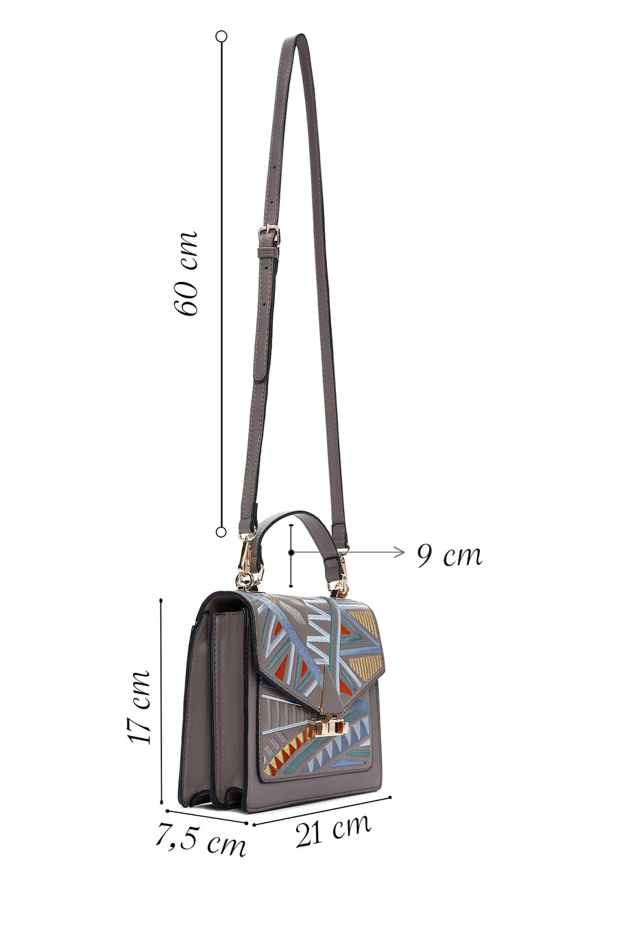 Women's Gray Long Strap Printed Handbag