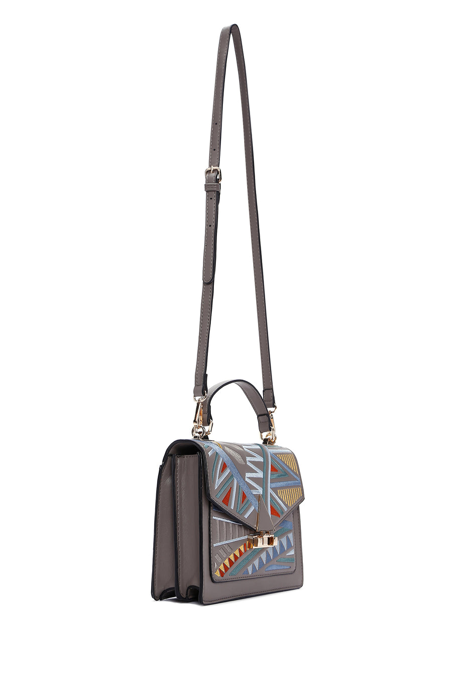 Women's Gray Long Strap Printed Handbag
