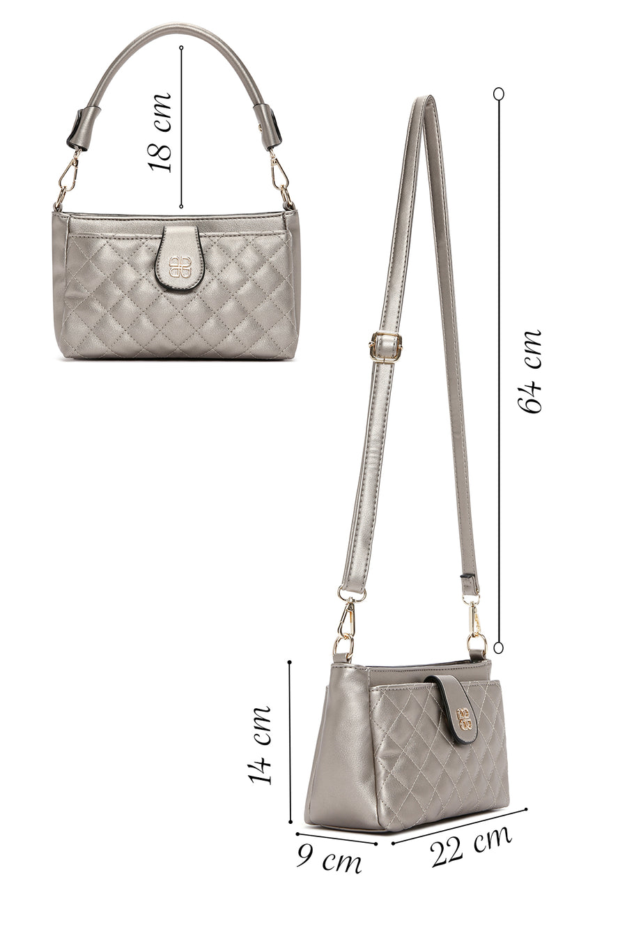 Women's Silver Long Strap Quilted Handbag