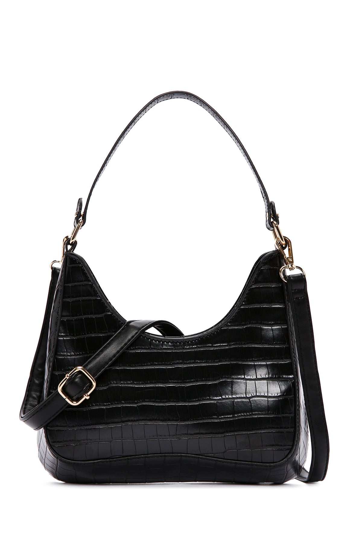 Kadın Siyah Uzun Askılı Kroko Desenli Kol Çantası 23WBD2644E3 | Derimod