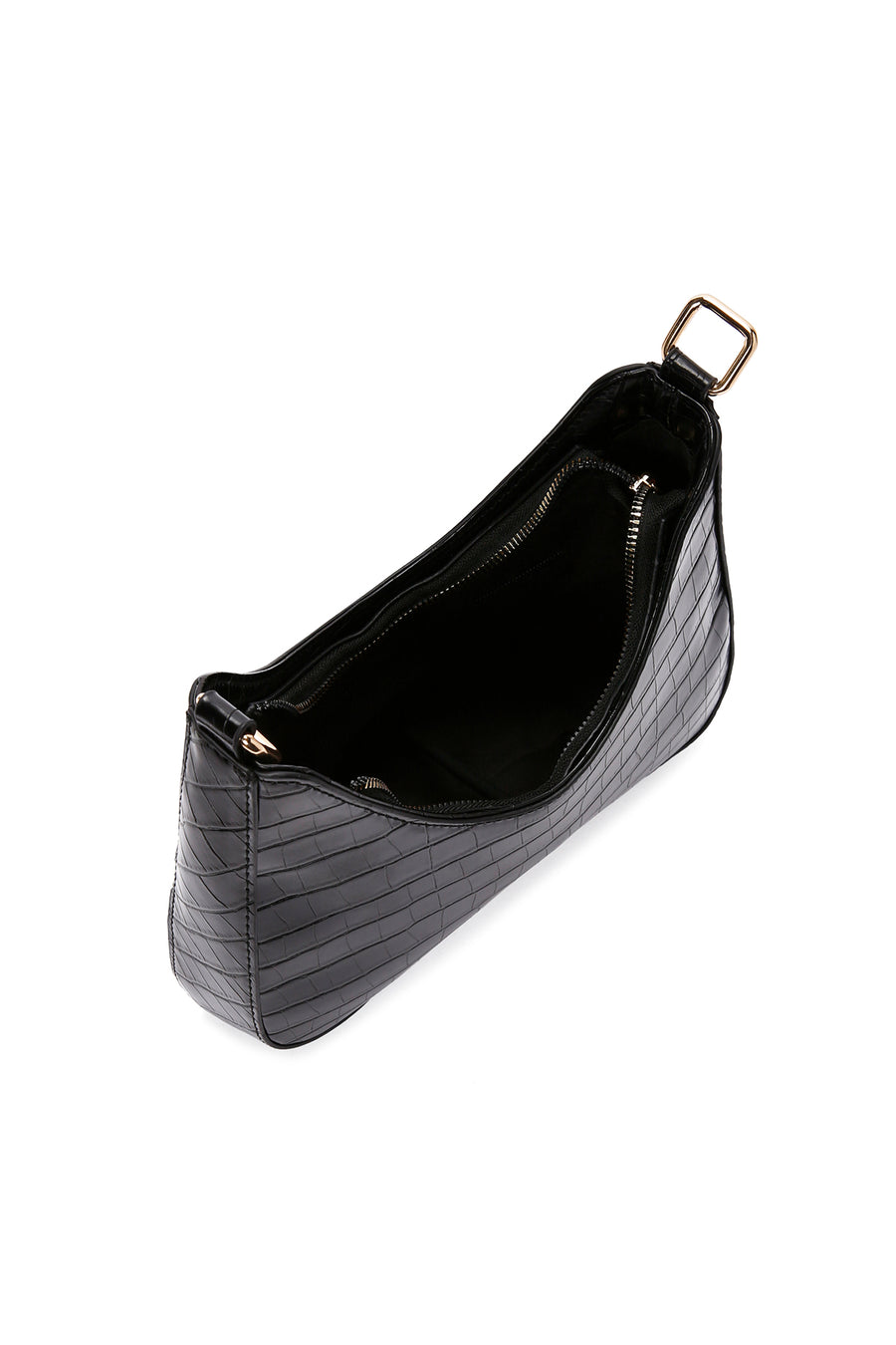 Women's Black Long Strap Crocodile Patterned Shoulder Bag