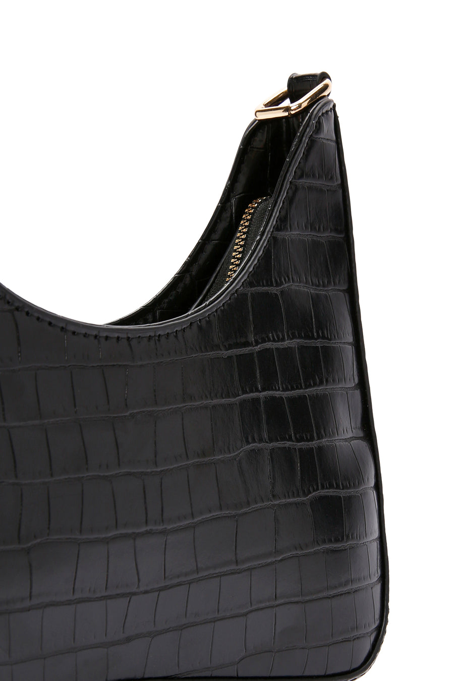 Women's Black Long Strap Crocodile Patterned Shoulder Bag