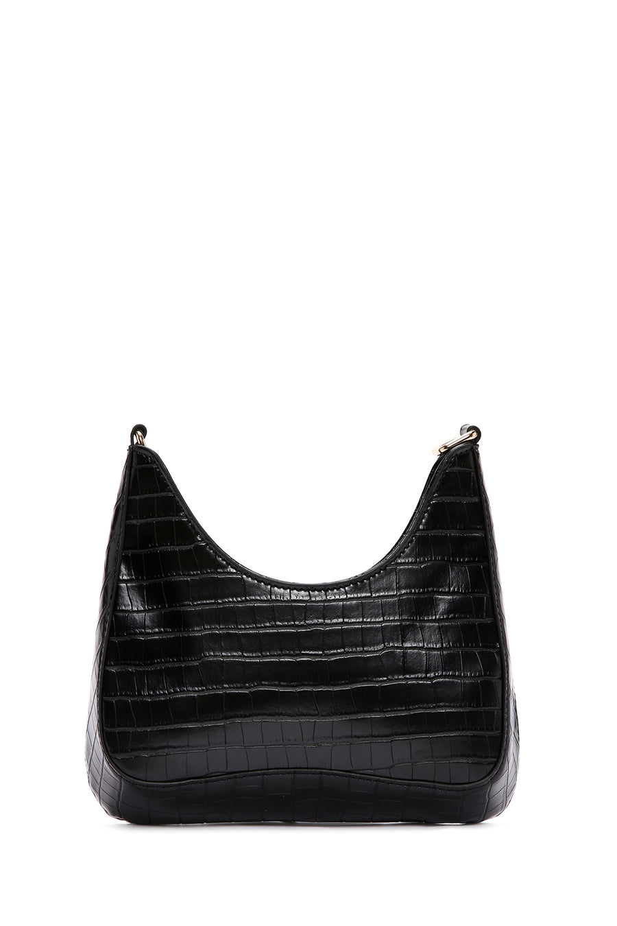 Women's Black Long Strap Crocodile Patterned Shoulder Bag