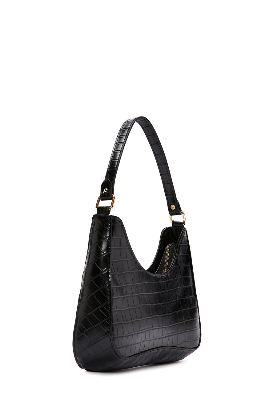 Women's Black Long Strap Crocodile Patterned Shoulder Bag