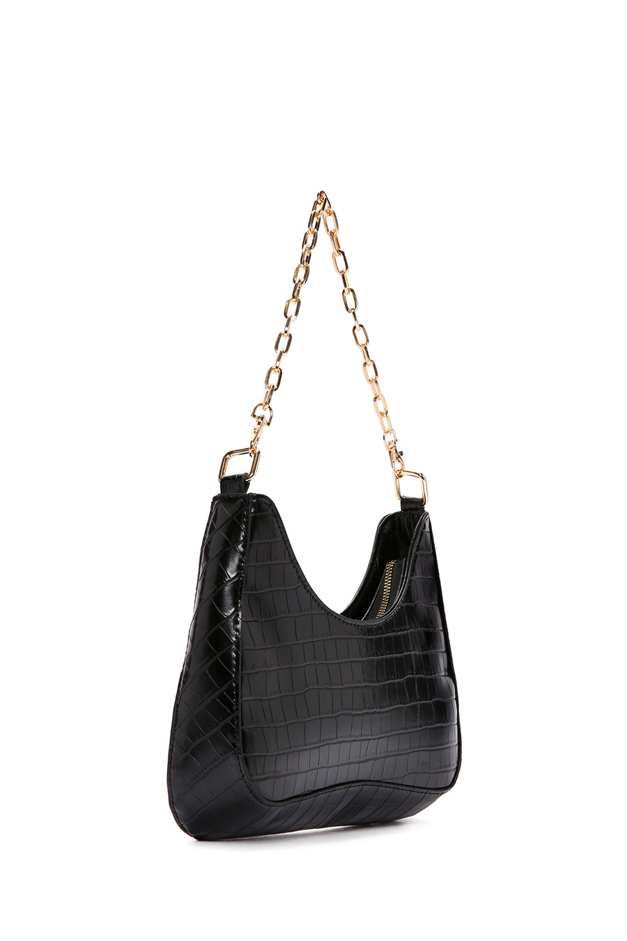 Women's Black Long Strap Crocodile Patterned Shoulder Bag