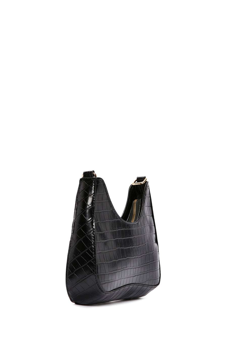 Women's Black Long Strap Crocodile Patterned Shoulder Bag