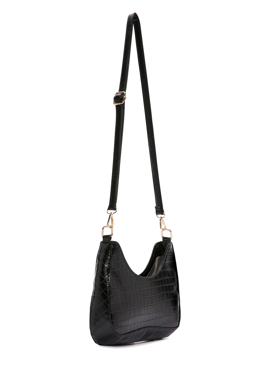 Women's Black Long Strap Crocodile Patterned Shoulder Bag
