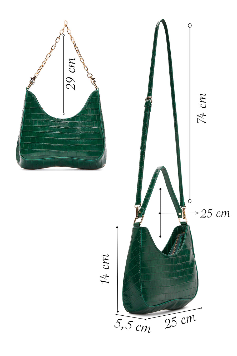 Women's Green Long Strap Crocodile Patterned Shoulder Bag