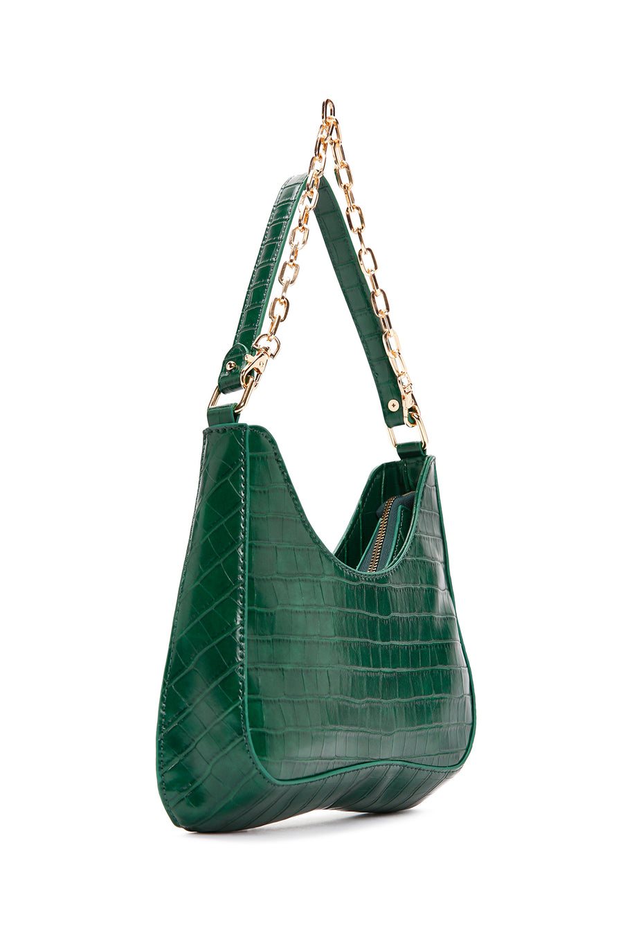 Women's Green Long Strap Crocodile Patterned Shoulder Bag