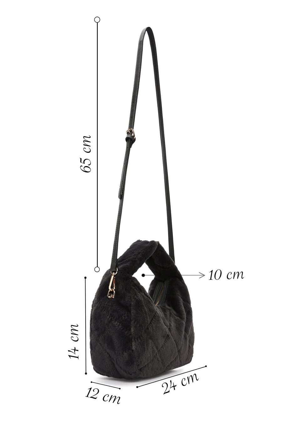 Women's Gray Long Strap Plush Handbag