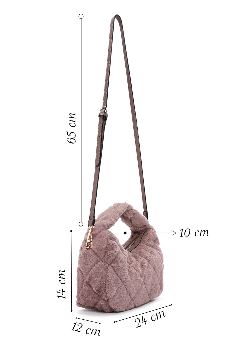 Women's Pink Long Strap Plush Handbag