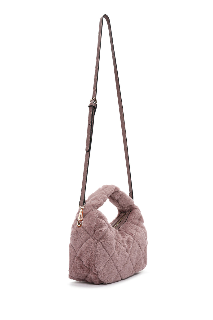 Women's Pink Long Strap Plush Handbag