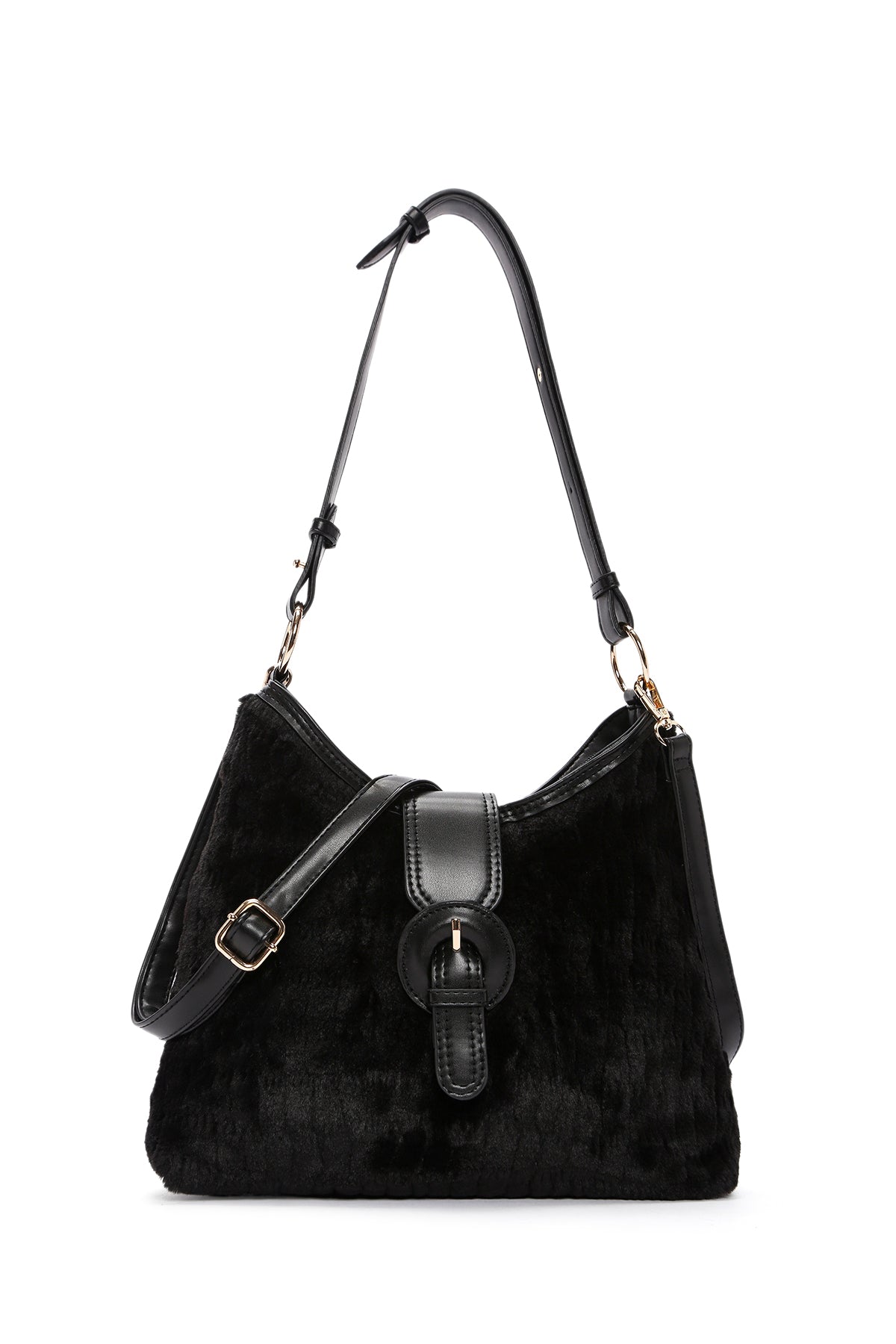 Women's Black Long Strap Plush Handbag 23WBD2647PH | Derimod