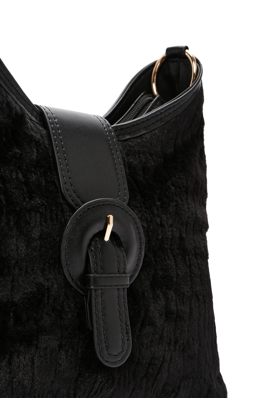 Women's Black Long Strap Plush Handbag