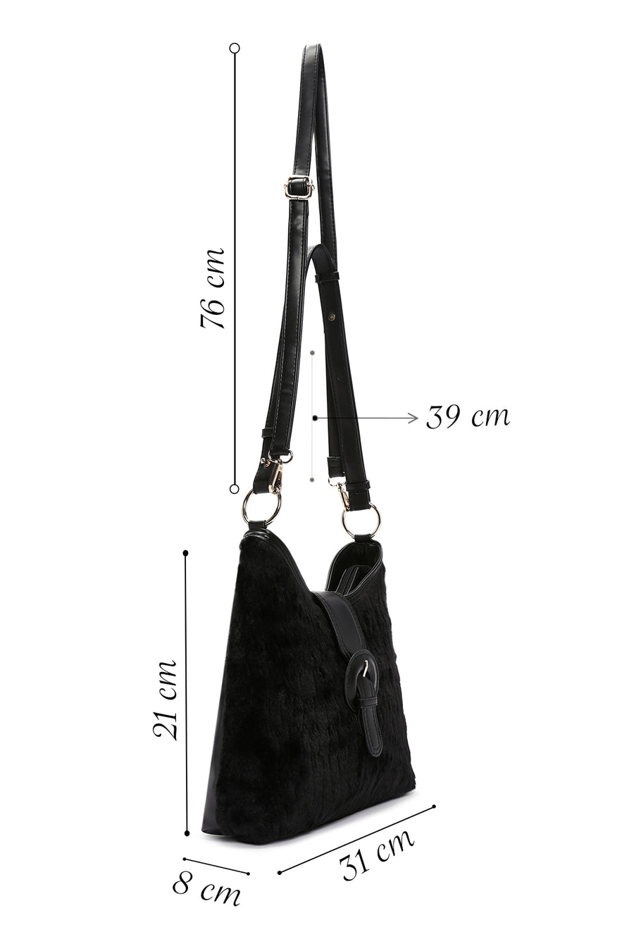 Women's Black Long Strap Plush Handbag