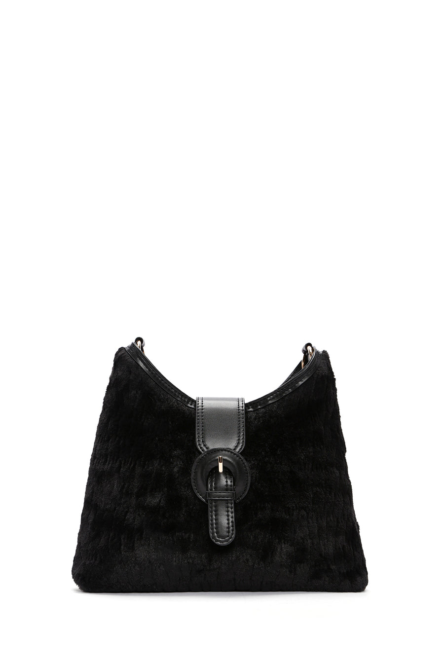 Women's Black Long Strap Plush Handbag