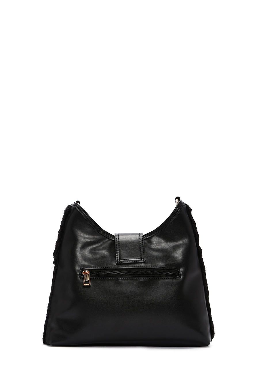 Women's Black Long Strap Plush Handbag