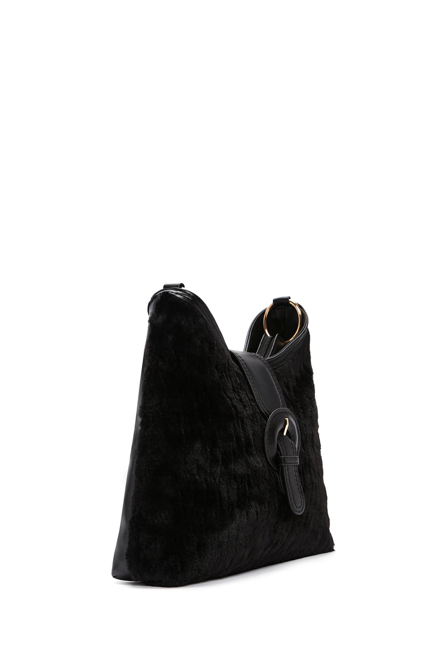 Women's Black Long Strap Plush Handbag