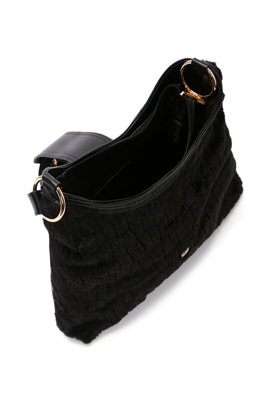 Women's Black Long Strap Plush Handbag