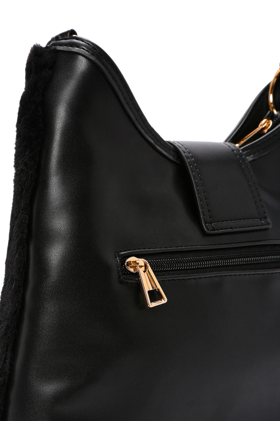 Women's Black Long Strap Plush Handbag