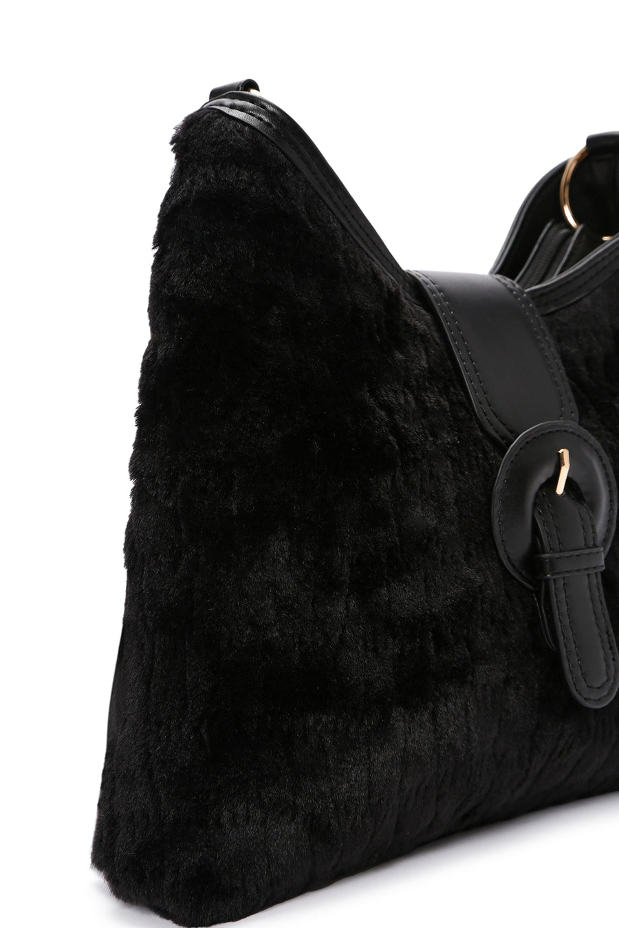 Women's Black Long Strap Plush Handbag