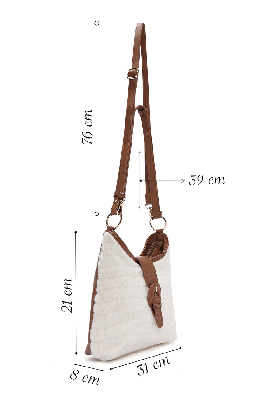 Women's Brown Long Strap Plush Handbag