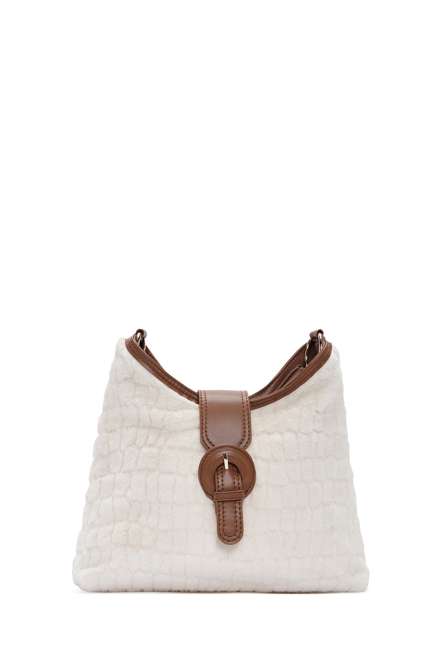 Women's Brown Long Strap Plush Handbag