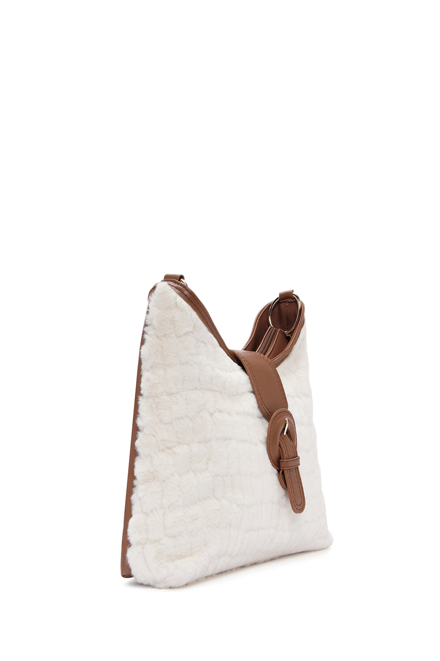 Women's Brown Long Strap Plush Handbag
