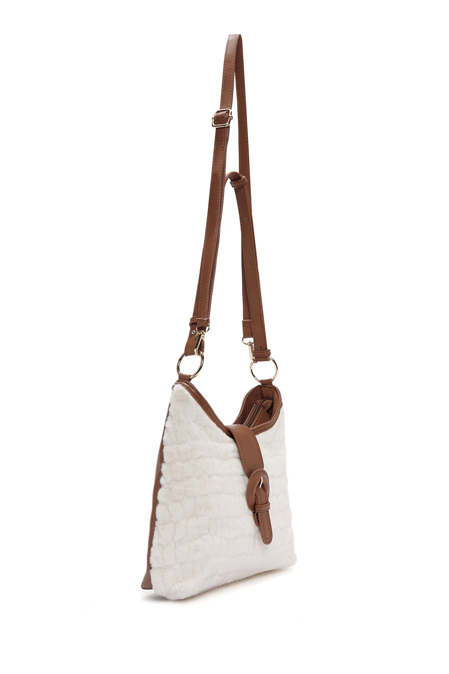 Women's Brown Long Strap Plush Handbag