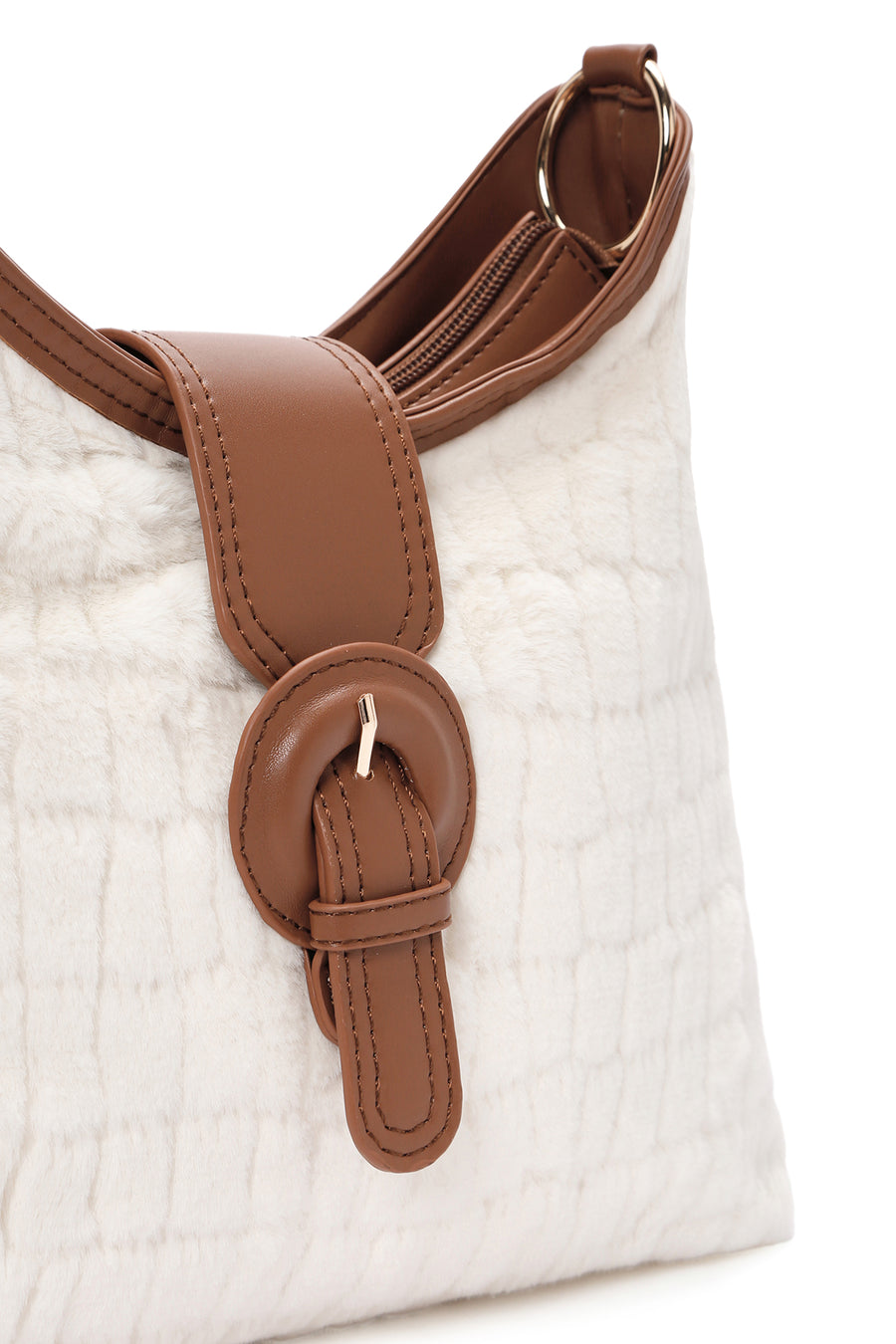 Women's Brown Long Strap Plush Handbag