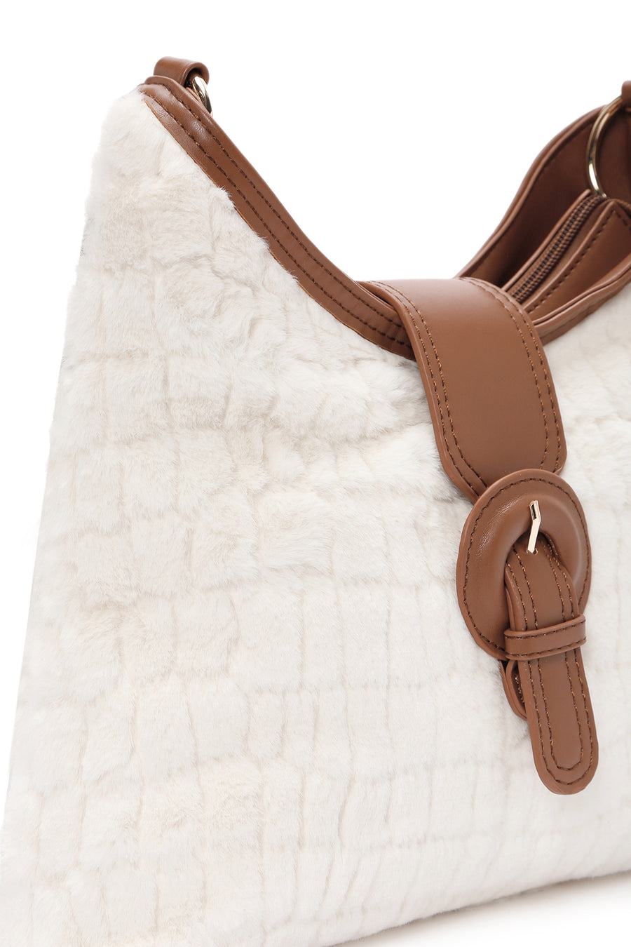 Women's Brown Long Strap Plush Handbag