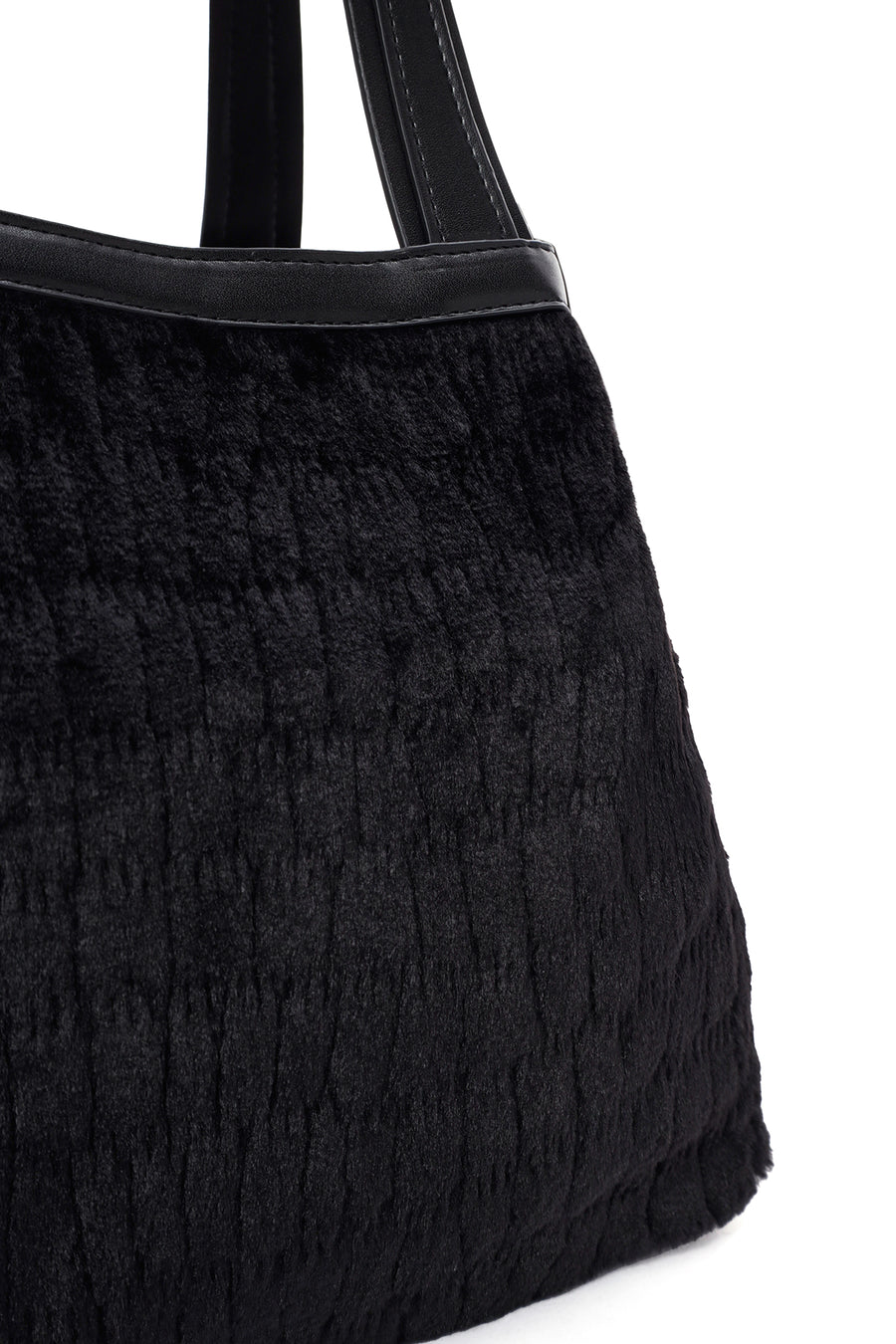 Women's Black Long Strap Plush Handbag