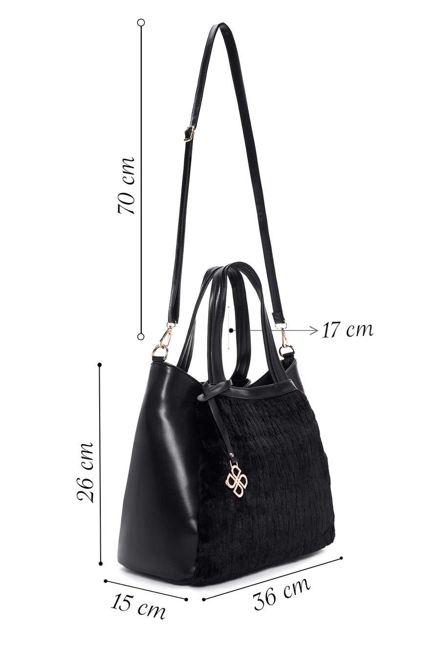 Women's Black Long Strap Plush Handbag