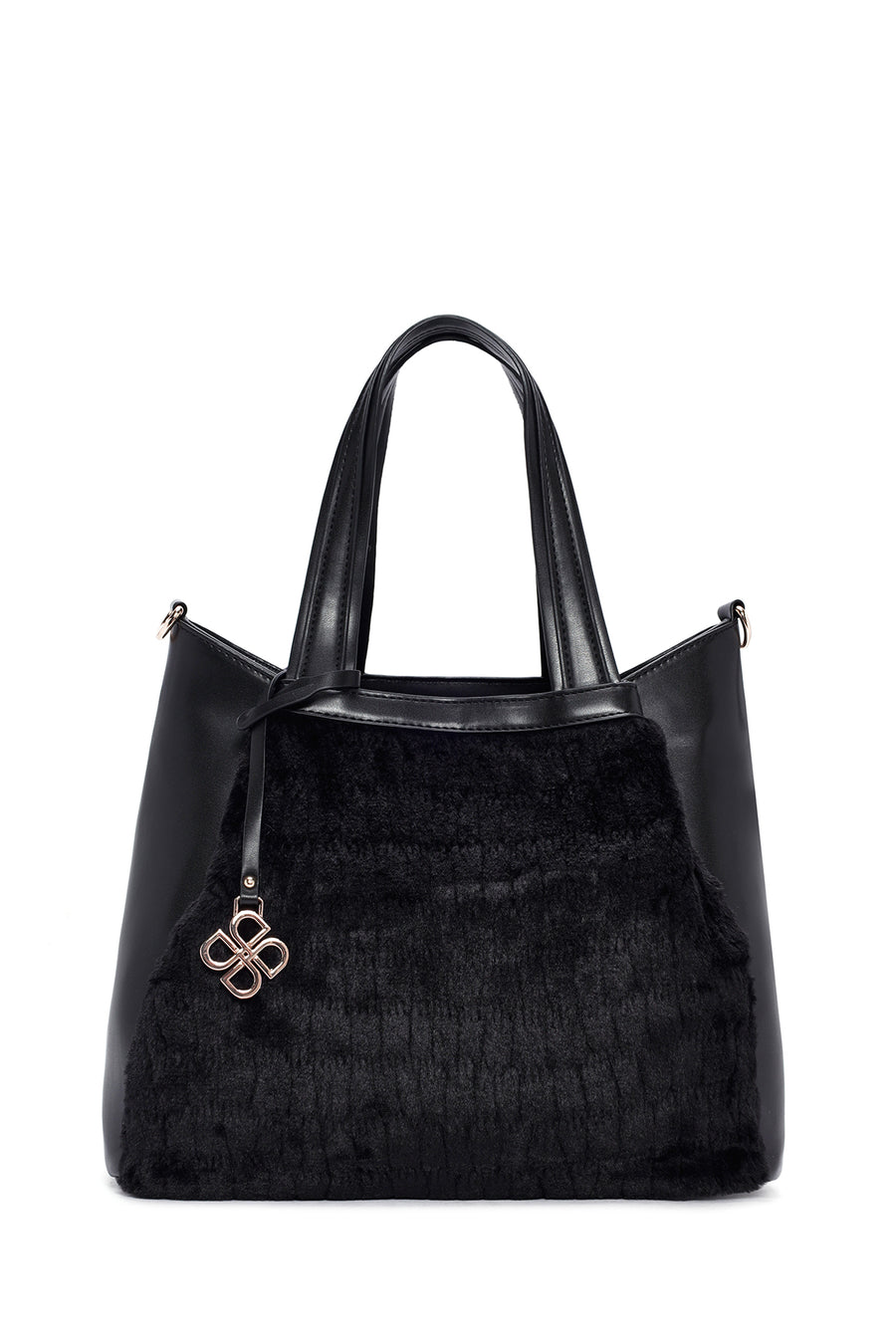Women's Black Long Strap Plush Handbag