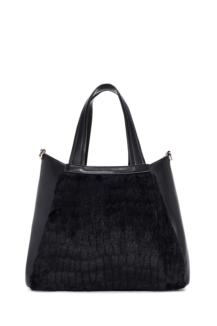 Women's Black Long Strap Plush Handbag