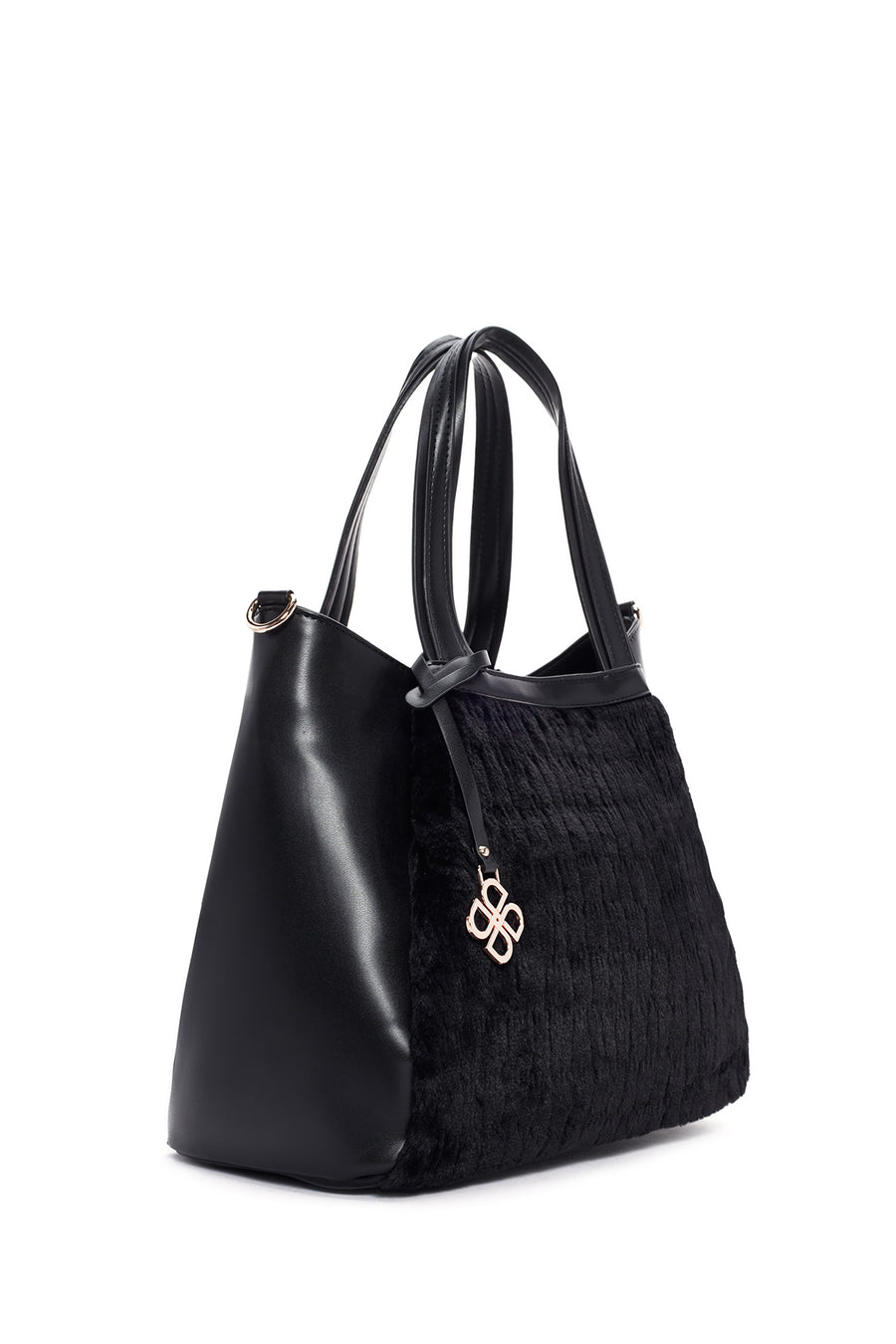 Women's Black Long Strap Plush Handbag